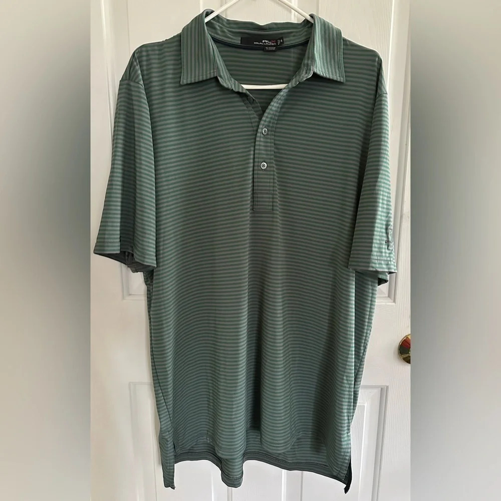 Men’s RALPH LAUREN RLX XL Performance Polo Green Gray Stripe Phila Cricket Club